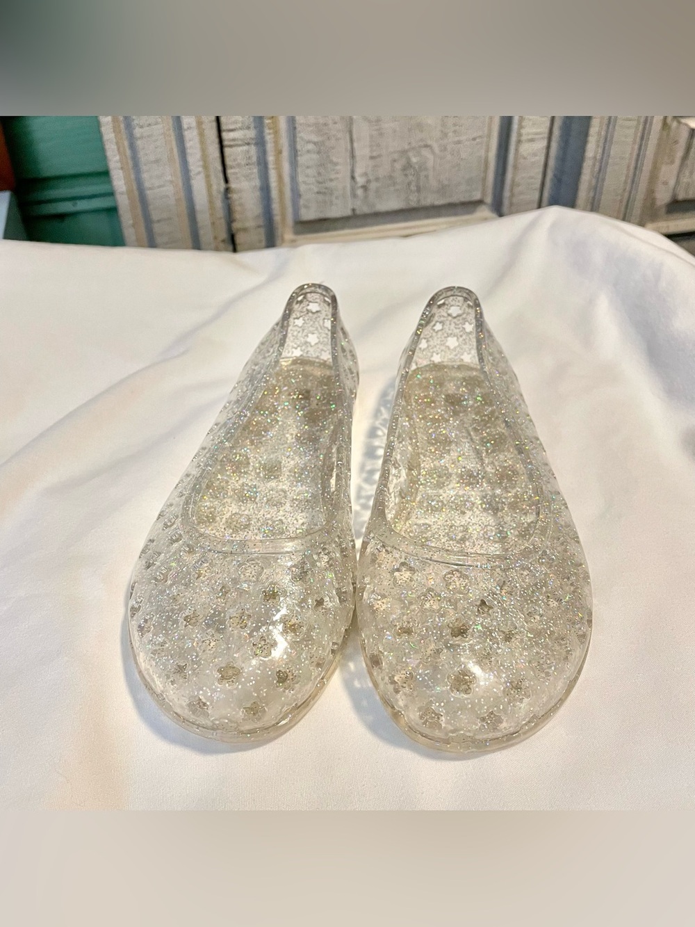 Old Navy Jelly Ballet Flats/Shoes - Clear Glitter - Girls Size 3 - Slip On - PVC